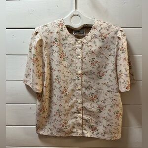 LEO-DANAL Cream Floral Vintage Blouse Size 12